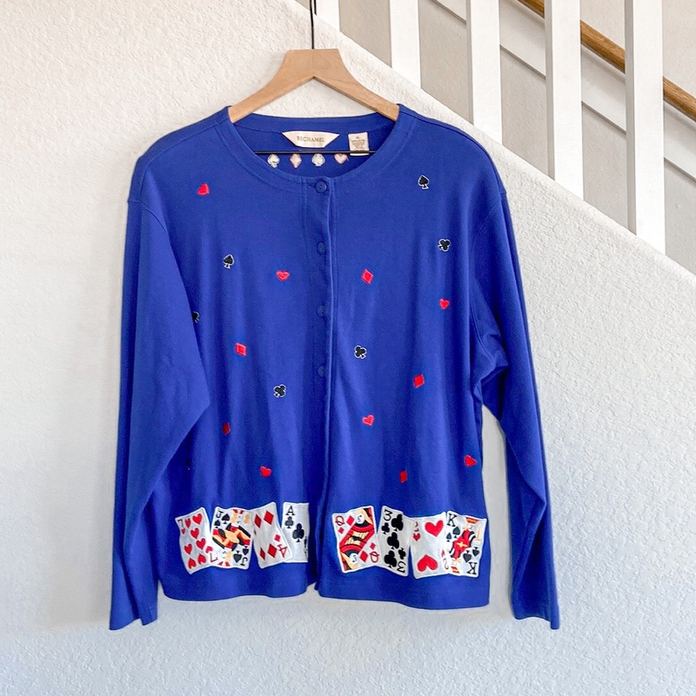 Bechamel Embroidered Playing Cards Poker Cardigan Sweater XL